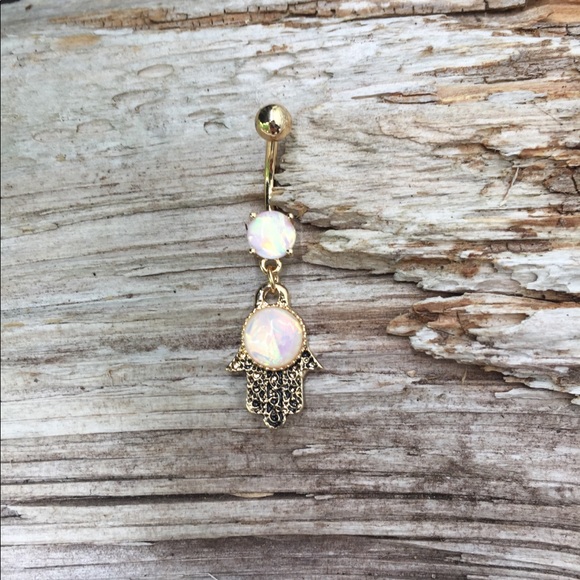 Gold Hamsa Opal Belly Button Navel Ring‎ - Picture 1 of 1